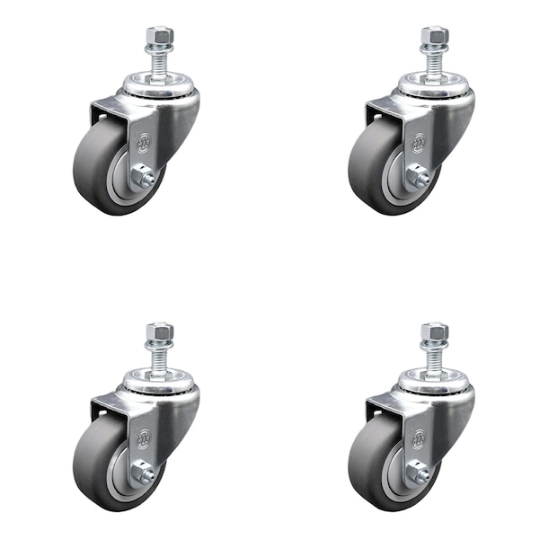 3 Inch SS Thermoplastic Rubber Wheel Swivel 1/2 Inch Threaded Stem Caster Set SCC